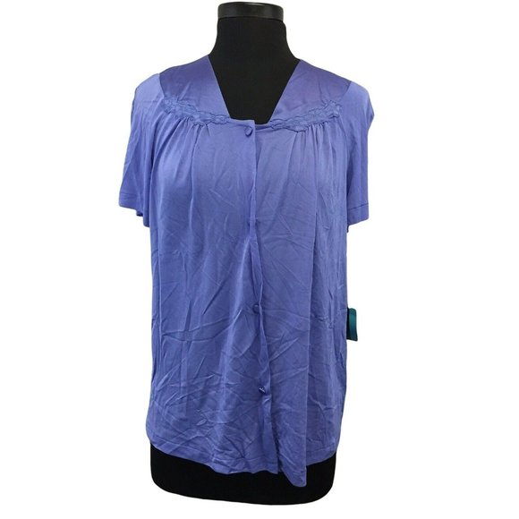Vantity Fair Pajama Top S/S M 40 Blue Nylon Button Womens Sleepwear PJ - Picture 1 of 12